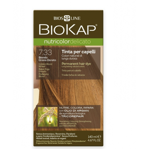 Biokap N7.33 Golden Blond-Wheat, Βαφή Μαλλιών Χρώμα Φυσικό Ξανθό Χρυσαφί Σταρένιο 140ml