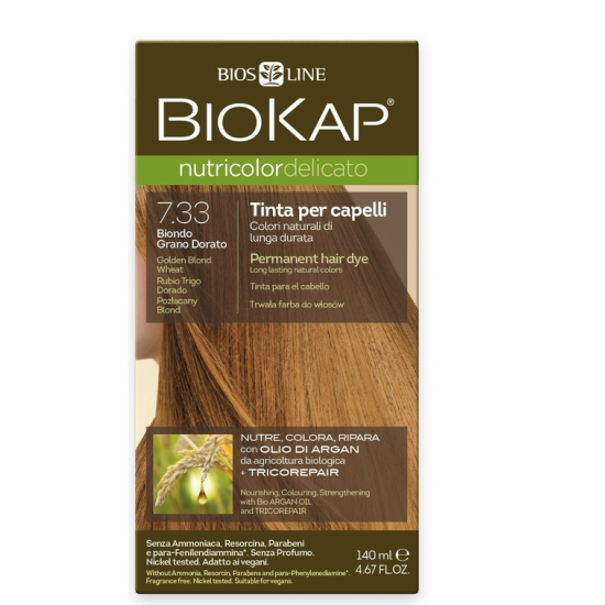 Biokap N7.33 Golden Blond-Wheat, Βαφή Μαλλιών Χρώμα Φυσικό Ξανθό Χρυσαφί Σταρένιο 140ml Biokap N7.33 Golden Blond-Wheat, Βαφή Μαλλιών Χρώμα Φυσικό Ξανθό Χρυσαφί Σταρένιο 140ml