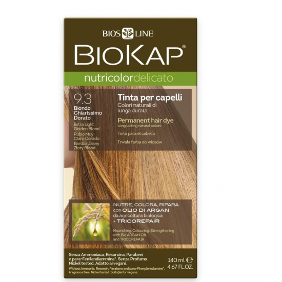 Biokap N9.3 Extra Light Golden Blond, Βαφή Μαλλιών Χρώμα Πολύ Ξανθό Ανοιχτό Χρυσαφί 140ml Biokap N9.3 Extra Light Golden Blond, Βαφή Μαλλιών Χρώμα Πολύ Ξανθό Ανοιχτό Χρυσαφί 140ml