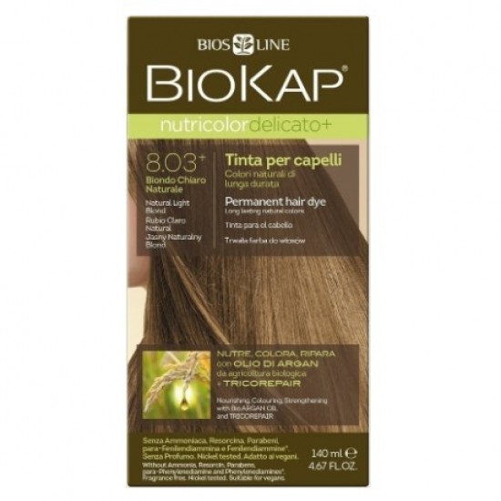 Biokap Nutricolor Delicato No 8.03+ Natural Light Blond, Βαφή Μαλλιών Χρώμα Φυσικό Ξανθό Ανοιχτό 140ml