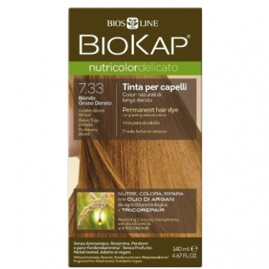 Biokap Nutricolor Delicato No 7.33+ Golden Blond Wheat, Βαφή Μαλλιών Χρώμα Ξανθό Χρυσαφί Σταρένιο 140ml