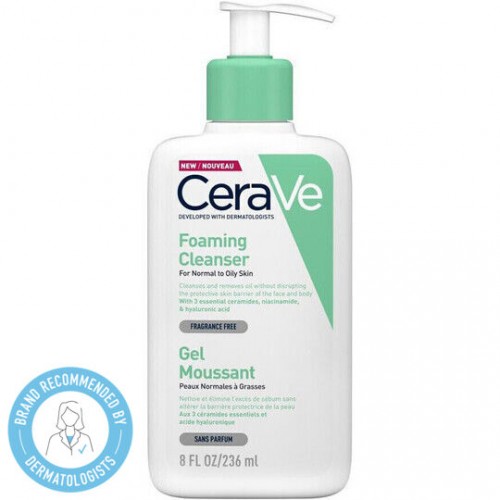CeraVe Foaming Cleanser, Gel Καθαρισμού για Κανονικό έως Λιπαρό Δέρμα 236ml CeraVe Foaming Cleanser, Gel Καθαρισμού για Κανονικό έως Λιπαρό Δέρμα 236ml
