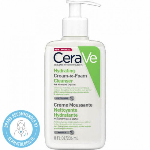 Cerave Hydrating Cream-to-Foam Cleanser, Αφρώδης Κρέμα Καθαρισμού για Κανονικό -Ξηρό Δέρμα 236ml