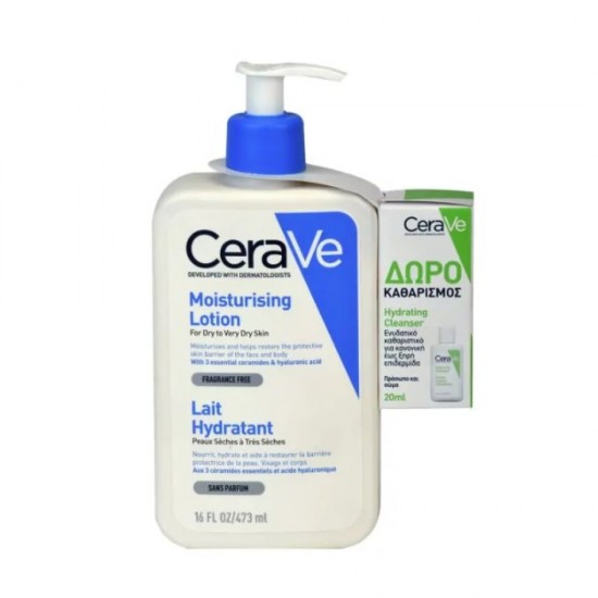 Cerave Promo Moisturizing Lotion Ενυδατικό Γαλάκτωμα Προσώπου & Σώματος 473 ml & Δώρο Hydrating Cleanser 20ml