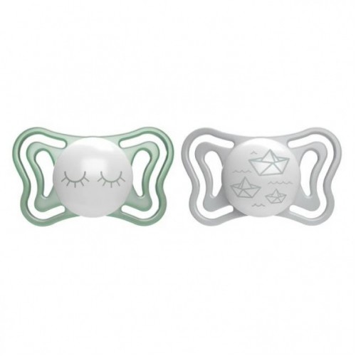 Chicco PhysioForma Light 16-36m Glow in the Dark  Πιπίλες Σιλικόνης, Χρώμα Γκρί & Πράσινο 2 Τεμάχια