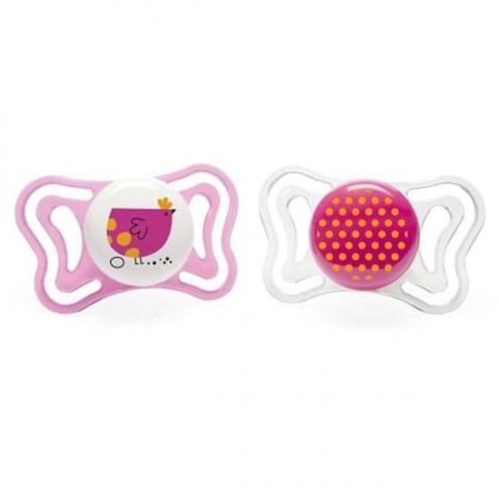 Chicco PhysioForma Light 16-36m Πιπίλες Σιλικόνης Χρώμα Ροζ, Σχέδιο Πουλί & Διάφανη 2 Τεμάχια