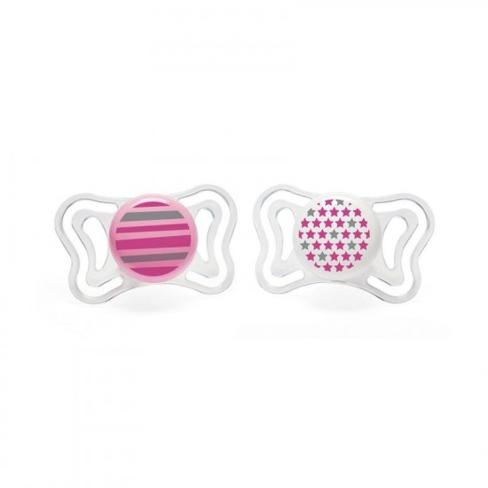 Chicco PhysioForma Light 6-16m Πιπίλες Σιλικόνης Χρώμα Ροζ Αστέρια & Διάφανη 2 Τεμάχια Chicco PhysioForma Light 6-16m Πιπίλες Σιλικόνης Χρώμα Ροζ Αστέρια & Διάφανη 2 Τεμάχια