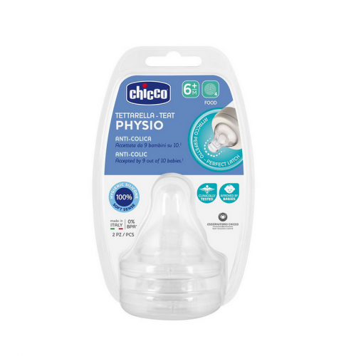 Chicco Physio Anti-Colic 6m+ Θηλή Σιλικόνης Ροής Φαγητού 2 Τεμάχια