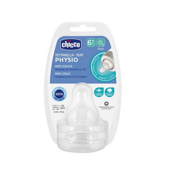 Chicco Physio Anti-Colic 6m+ Θηλή Σιλικόνης Ροής Φαγητού 2 Τεμάχια
