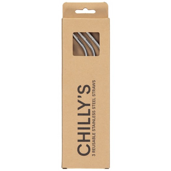 Chilly's 3 Reusable Stainless Steel Straws, Ανοξείδωτα Καλαμάκια x3 & Βουρτσάκι Καθαρισμού