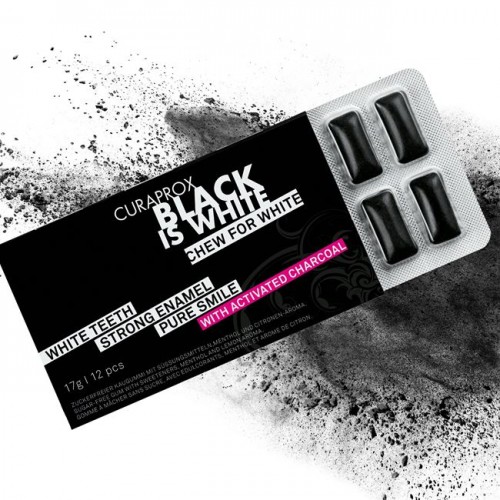 Curaprox Black Is White Τσίχλες με Ενεργό Άνθρακα 12pcs/17gr Curaprox Black Is White Τσίχλες με Ενεργό Άνθρακα 12pcs/17gr