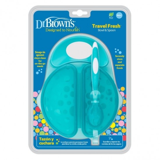 Dr Brown's Travel Fresh Bowl & Spoon Μπολ Φαγητού με Καπάκι & Κουταλάκι Μαλακό 4m+ TF010