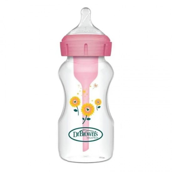 Dr.Brown's Anti-Colic Options+ Wide Neck Κατά των Κολικών Πλαστικό Μπιμπερό  Ρόζ με Θηλή Σιλικόνης 0m+ 270ml