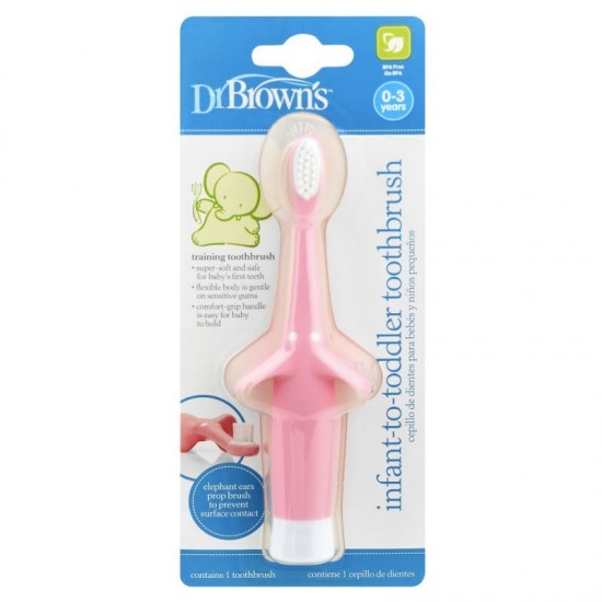 Dr. Brown's Training Toothbrush, Οδοντόβουρτσα Ελεφαντάκι, 0-3 Χρονών,  Χρώμα Ροζ 1 Τεμάχιο