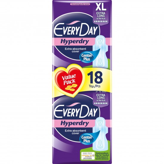 EveryDay Hyperdry Extra Long Ultra Plus Σερβιέτες με Φτερά για Αυξημένη Ροή 18τεμ