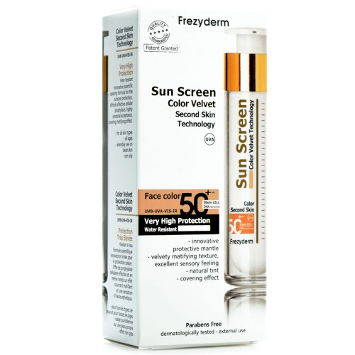 Frezyderm Sun Screen Color Velvet Face Cream Αντηλιακή Κρέμα Προσώπου SPF 50+/ UVA Με Χρώμα, 50ml Frezyderm Sun Screen Color Velvet Face Cream Αντηλιακή Κρέμα Προσώπου SPF 50+/ UVA Με Χρώμα, 50ml