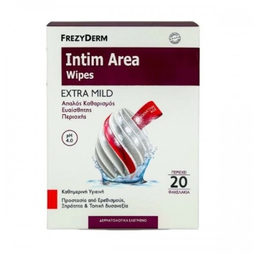 Frezyderm Intim Area Wipes Extra Mild. Απαλός Καθαρισμός Ευαίσθητης Περιοχής 20 Φακελάκια