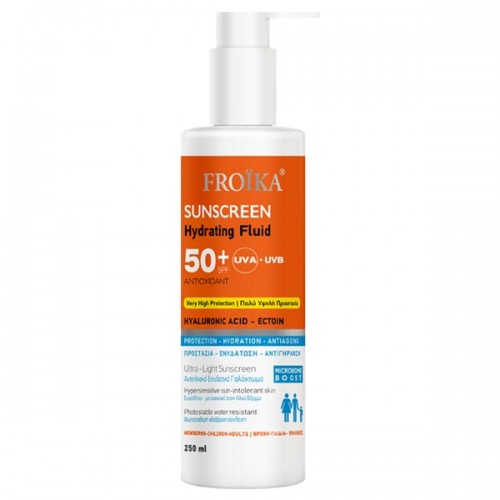 Froika Sunscreen Hydrating Fluid SPF 50+ Αντιηλιακό Γαλάκτωμα Με Υαλουρονικό Οξύ Για Πρόσωπο & Σώμα, 250ml Froika Sunscreen Hydrating Fluid SPF 50+ Αντιηλιακό Γαλάκτωμα Με Υαλουρονικό Οξύ Για Πρόσωπο & Σώμα, 250ml