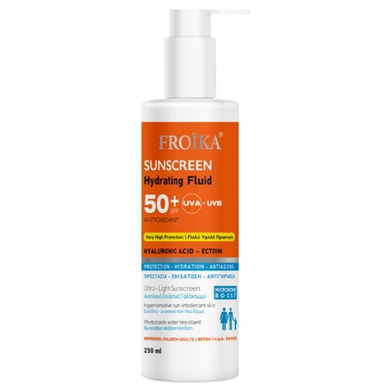 Froika Sunscreen Hydrating Fluid SPF 50+ Αντιηλιακό Γαλάκτωμα Με Υαλουρονικό Οξύ Για Πρόσωπο & Σώμα, 250ml