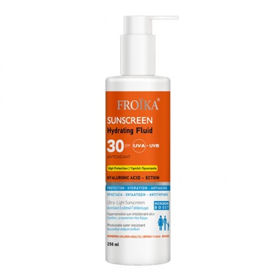 Froika Sunscreen Hydrating Fluid SPF 30+ Αντιηλιακό Γαλάκτωμα Με Υαλουρονικό Οξύ Για Πρόσωπο & Σώμα, 250ml