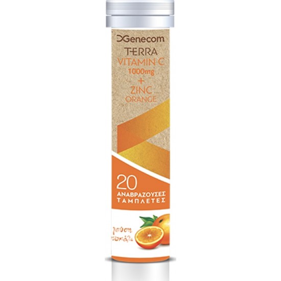 Terra Vitamin C 1000mg + Zinc Με γεύση Πορτοκάλι 20 Αναβράζουσες Ταμπλέτες