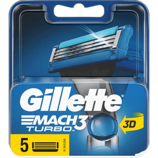 Gillette Mach3 Turbo Ανταλλακτικές Κεφαλές, 5 Τεμάχια