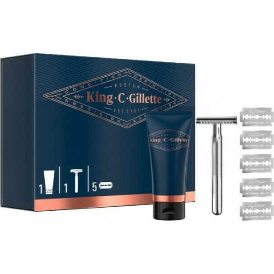 Gillette King C Styling Set Shave Gel 150ml & Ξυριστική Μηχανή Ασφαλείας & Ανταλλακτικά Ξυράφια Διπλής Ακμής x5