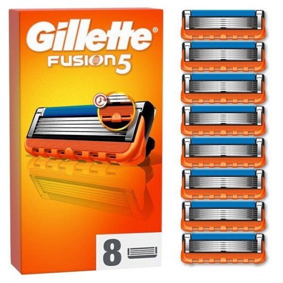 Gillette Fusion 5 Ανταλλακτικές Κεφαλές με 5 Λεπίδες & Λιπαντική Ταινία 8τμχ
