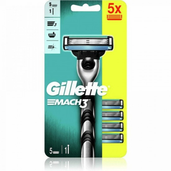 Gillette Mach3 Ανταλλακτικά 5 Τεμάχια & Δώρο η Ξυριστική Μηχανή 1 Τεμάχιο