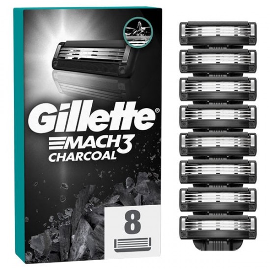 Gillette Mach3 Charcoal Razor Blade Refills, Ανταλλακτικές Κεφαλές με 3 Λεπίδες 8τμχ