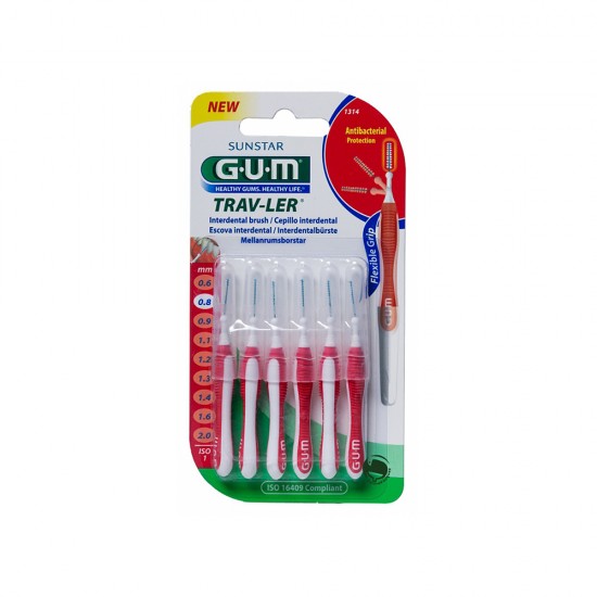 Gum 1314 Trav-ler Μεσοδόντια Βουρτσάκι 0,8mm Κόκκινο 6 Τεμάχια Gum 1314 Trav-ler Μεσοδόντια Βουρτσάκι 0,8mm Κόκκινο 6 Τεμάχια