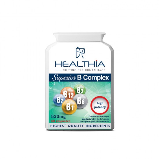 Healthia Superior B-Complex 533mg 60caps, Συμπλήρωμα Διατροφής με Σύμπλεγμα Βιταμινών Β 60 κάψουλες