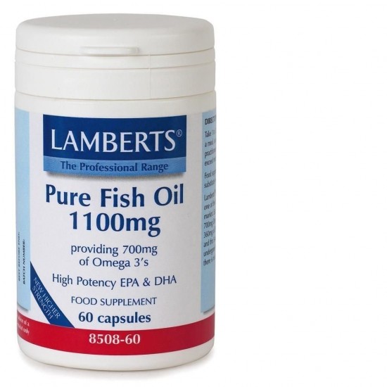 Lamberts Pure Fish Oil 1100mg, Αποδίδει 700mg Ω3 Λιπαρά Οξέα 60 Caps.