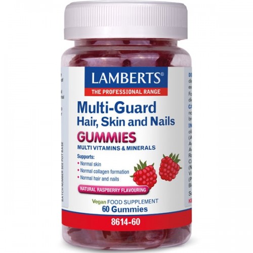 Lamberts Multi Guard Hair, Skin and Nails Gummies Πολυβιταμίνη για την Υγεία των Μαλλιών & του Δέρματος & των Νυχιών με Φυσική Γεύση Σμέουρο 60 ζελεδάκια