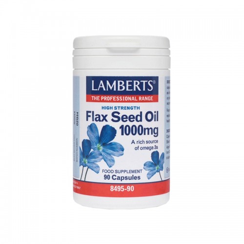 Lamberts Flax Seed Oil 1000mg, Έλαιο Λιναρόσπορο – Φυτική Πηγή Ωμέγα 3 Λιπαρών Οξέων 90 Caps