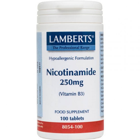 Lamberts Nicotinamide, Νιασίνη 250mg 100tabs Βοηθά στη Λειτουργία του Νευρικού Συστήματος Lamberts Nicotinamide, Νιασίνη 250mg 100tabs Βοηθά στη Λειτουργία του Νευρικού Συστήματος