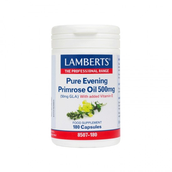 Lamberts Pure Evening Primrose Oil 500mg, Έλαιο Νυχτολούλουδου των 500mg με Βιταμίνη Ε 180 Caps