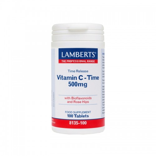 Lamberts Vitamin C– Time Release 500 mg, (με προσθήκη βιοφλαβονοειδών) 100 Tabs