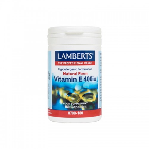 Lamberts Natural Form Vitamin E 400iu, Τοκοφερόλες  180 Caps Συμπλήρωμα Διατροφής με 400iu Φυσικής Βιταμίνης Ε για τη Διατήρηση της Υγείας της Καρδιάς, του Δέρματος και του Αναπαραγωγικού Συστήματος.