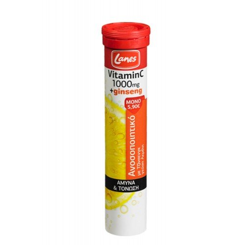 Lanes Vitamin C 1000mg & Ginseng, Για Ενισχυμένη Άμυνα & Τόνωση 20 Αναβράζουσες Ταμπλέτες Lanes Vitamin C 1000mg & Ginseng, Για Ενισχυμένη Άμυνα & Τόνωση 20 Αναβράζουσες Ταμπλέτες