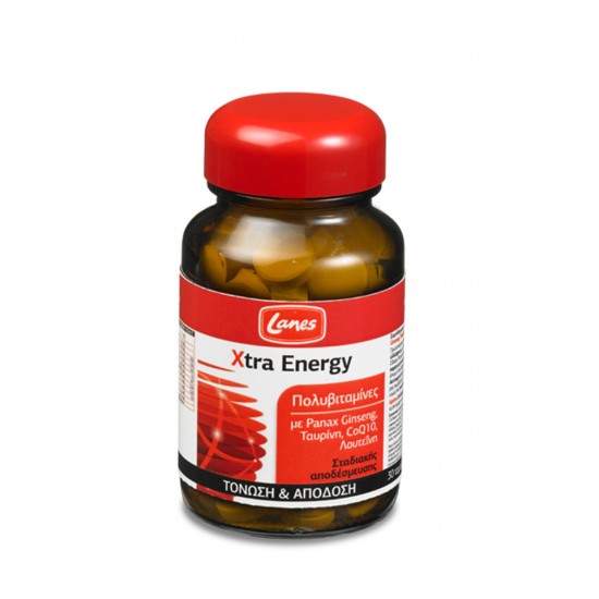 Lanes Xtra Energy Πολυβιταμίνες με Ginseng & CoQ10 30Tabs. Προσφέρουν Ενέργεια, Τόνωση και Πνευματική Διαύγεια 