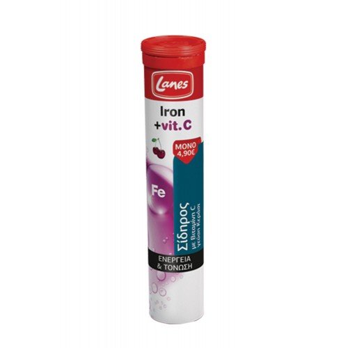 Lanes Iron & Vitamin C Ενέργεια & Τόνωση με Γεύση Κεράσι, 20 Αναβράζουσες Ταμπλέτες Lanes Iron & Vitamin C Ενέργεια & Τόνωση με Γεύση Κεράσι, 20 Αναβράζουσες Ταμπλέτες