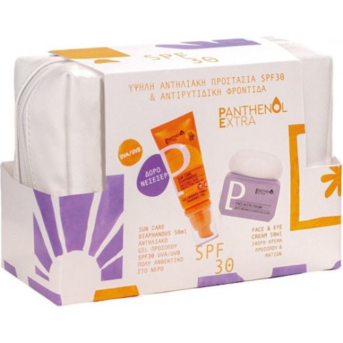 Panthenol Extra Promo Αντηλιακή & Αντιρυτιδική Φροντίδα με Sun Care Diaphanous Αντηλιακό Gel Προσώπου SPF30, 50ml & Face & Eye Cream 24h Κρέμα Προσώπου & Ματιών 50ml & Δώρο Νεσεσέρ