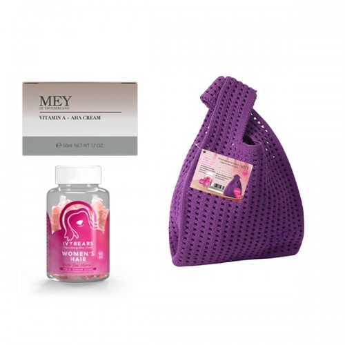 MEY Promo Vitamin A + AHA Cream Κρέμα Αντιγήρανσης 24ωρης Δράσης 50ml & IvyBears Women's Hair 60gummies & Δώρο Knitted Bag
