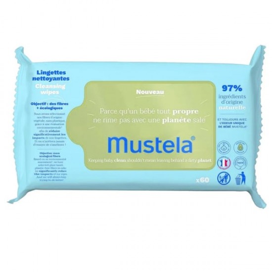 Mustela Eco-Responsible Natural Fiber Cleansing Wipes, Απαλά Οικολογικά Μαντηλάκια Καθαρισμού 60 Τεμάχια