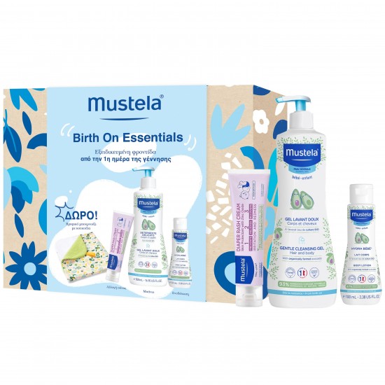 Mustela Promo Gentle Cleansing Gel, Gel Καθαρισμού για Σώμα & Μαλλιά 500ml & Hydra Baby Body Lotion ,Ενυδατικό Γαλάκτωμα Σώματος 100ml & 123 Vitamin Barrier Cream Βρεφική Κρέμα Αλλαγής Πάνας 100ml & Δώρο Βρεφικό Μπουρνούζι με Κουκούλα