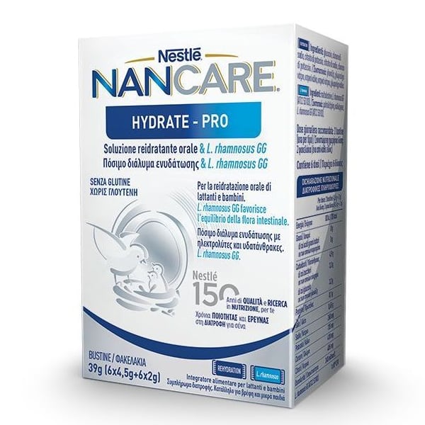 Nestle NANCARE Hydrate-Pro, Πόσιμο Διάλυμα Ενυδάτωσης, Κατάλληλο από Βρέφη, Φακελάκια 39g (6x4.5g+6x2g)
