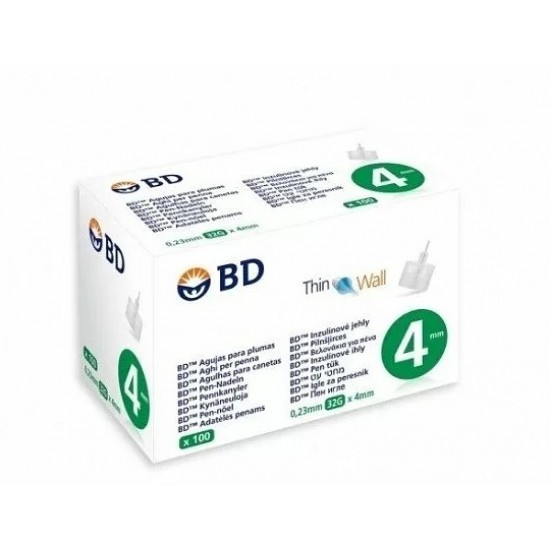BD Thin Wall Αποστειρωμένες Βελόνες για Πένες Ινσουλίνης 4mm x 0.23mm (32G) 100τμχ