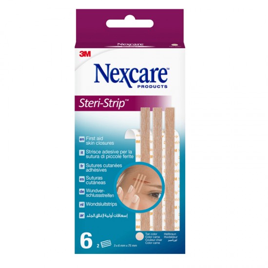 3Μ Nexcare Steri-Strip 6x75mm Αυτοκόλλητες Ταινίες για Συρραφή Μικρών Τραυμάτων 6 Τεμάχια