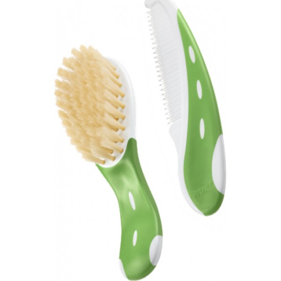 NUK Baby Brush with Comb, Σετ Βούρτσα & Χτένα. Χρώμα Πράσινο 2 Τεμάχια